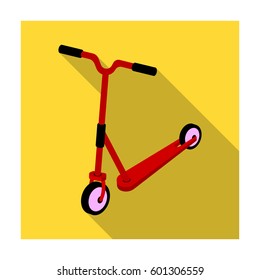 Children red scooter. Transport for children walks.Transport single icon in flat style vector symbol stock illustration.