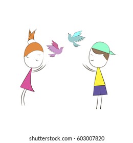 Children release pigeons vector