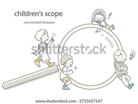 Children researching and finding answers on their own: Stylish and cute line art illustrations