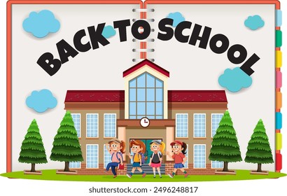 Niños que regresan a la escuela con emoción
