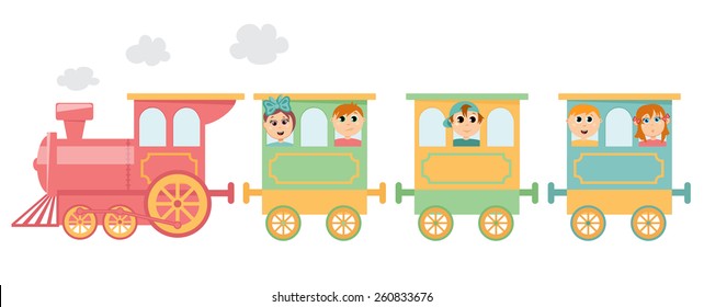 Children ride on a small train