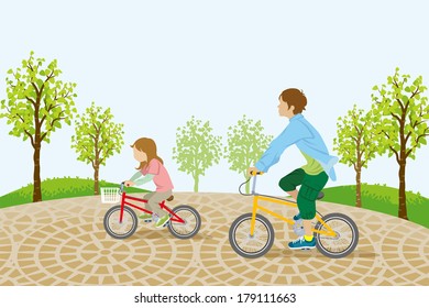 Children riding bicycle in the park-EPS10