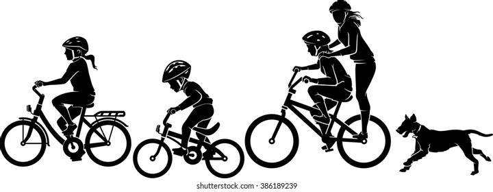 Children Riding Bicycle Silhouette