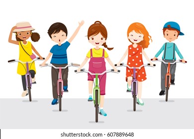 Children Riding Bicycle Together, Bicyclist, Healthy, Vehicle, Sport, Lifestyle