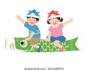 Children riding carp streamers_Children's Day image material