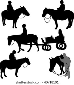 children riding horses - vector