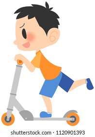 Children riding a kickboad