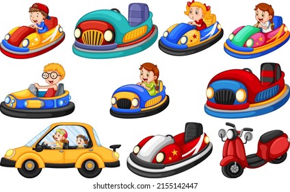 Children riding on go kart illustration