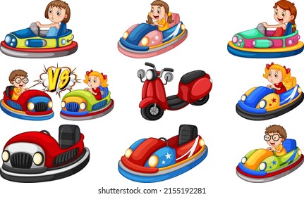 Children riding on go kart illustration