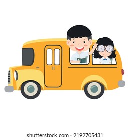 Children Riding On School Bus  vector