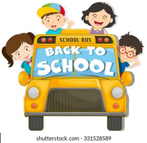 Children riding on the school bus illustration