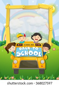 Children Riding On School Bus Illustration Stock Vector (Royalty Free ...