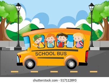 Children Riding On School Bus Morning Stock Vector (Royalty Free ...