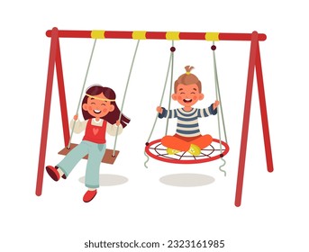 Children Riding On A Swing Vector Illustration