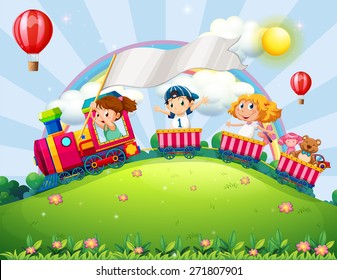Children riding on a train in the park