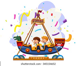 Children riding on viking illustration