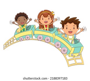 Children riding roller coaster, vector illustration