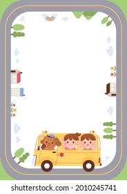 Children Riding School Bus On Road Stock Vector (Royalty Free ...