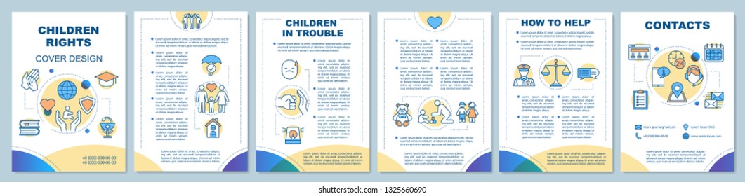 Children rights brochure template layout. Stop domestic violence. Flyer, booklet, leaflet print design with linear illustrations. Vector page layouts for magazines, annual reports, advertising posters