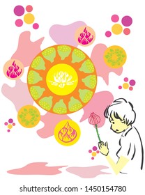 Children rise lotus to pay respect to Buddha