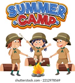 Children roasting marshmallow vector illustration