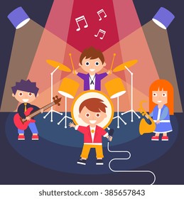 Children Rock Band, Flat design Vector Illustration