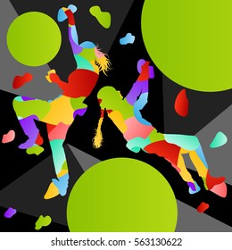 Children rock climber sport girl athletes climbing wall in abstract silhouettes background illustration vector