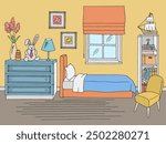 Children room graphic color home interior sketch illustration vector 