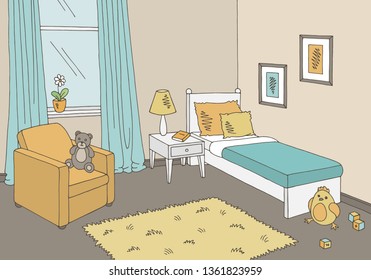 Children room graphic color home interior sketch illustration vector