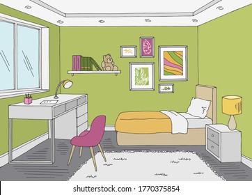 Children room graphic color home interior sketch illustration vector 