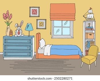 Children room graphic color home interior sketch illustration vector 