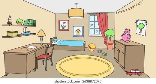 Children room graphic color home interior sketch illustration vector 