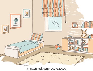 Children room graphic color interior sketch illustration vector