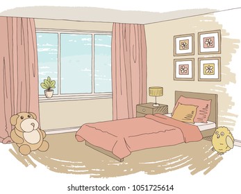 Children room graphic color interior sketch illustration vector