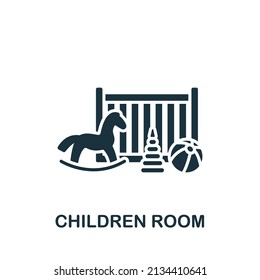 Kinderzimmer-Symbol. Einfarbiges Kinderzimmer-Symbol für Vorlagen, Webdesign und Infografiken