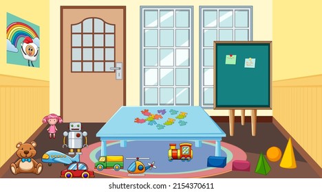 Children room with many furnitures illustration