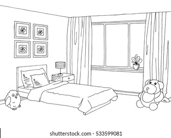 Children room Graphic black white interior sketch vector
