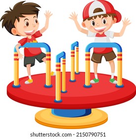 Children Roundabout Playground Cartoon Illustration