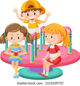 Children Roundabout Playground Cartoon Illustration