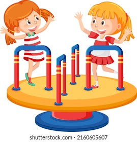 Children Roundabout Playground Cartoon Illustration