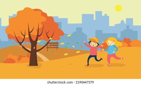 children run in the autumn park