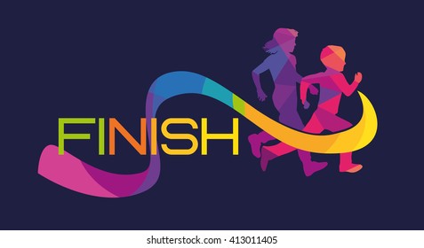 Children run the finishing tape vector, logo, template, polylines, color