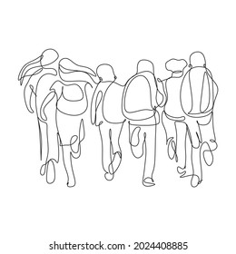 Children run to school  line art vector