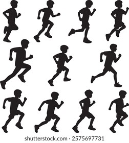 Children Runner Silhouette Design, Running children silhouette vector illustration on a white background