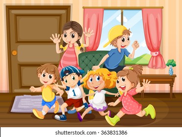 Children Running Around The Room Illustration