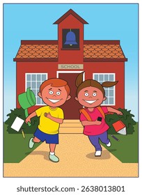 Children running away from school on their last day.