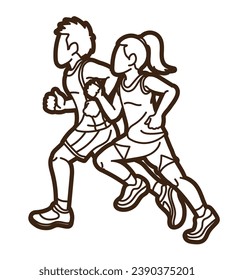 Children Running Boy and Girl Playing Together Exercise Runner Jogging Cartoon Sport Graphic Vector