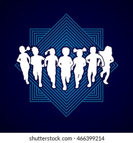 Children running, Designed on line square background graphic vector.