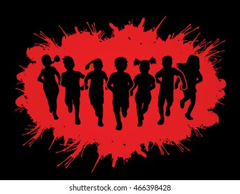 Children running, Designed on splatter blood background graphic vector.