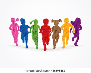 Children running, Designed using colorful grunge brush graphic vector.